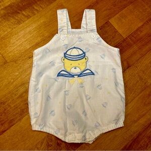 Vintage Sailor Bear Kids Romper - White and Blue